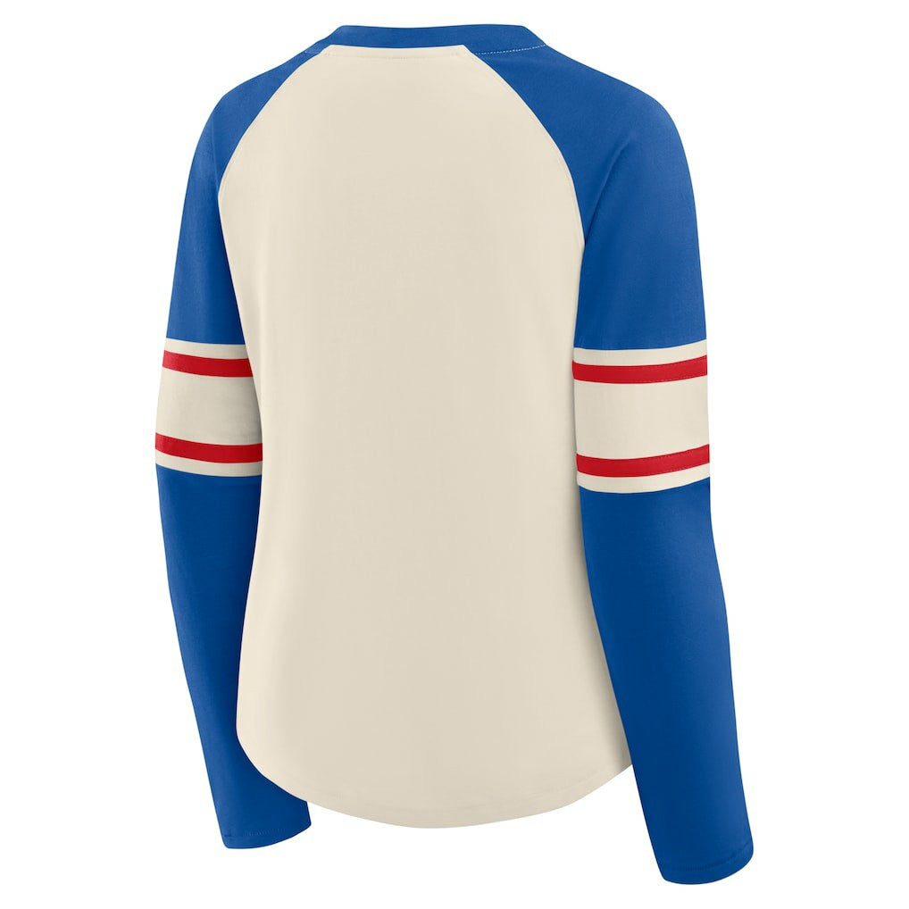 Fanatics Buffalo Bills Women's Hometown Gridiron Hero Raglan Lace-Up V-Neck Long Sleeve T-Shirt Cream/Royal