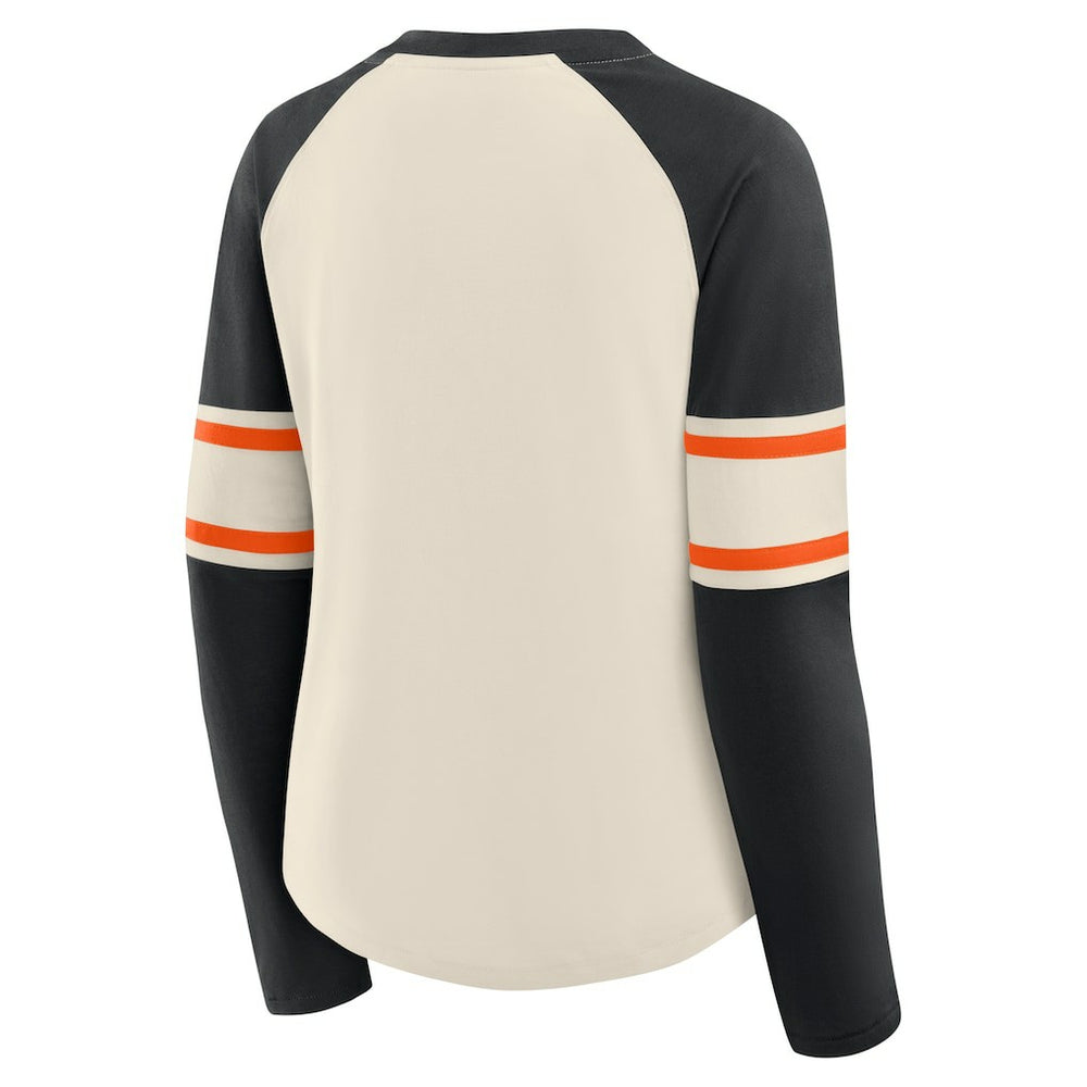 Fanatics Cincinnati Bengals Women's Hometown Gridiron Hero Raglan Lace-Up V-Neck Long Sleeve T-Shirt Cream/Black