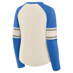 Fanatics Detroit Lions Women's Hometown Gridiron Hero Raglan Lace-Up V-Neck Long Sleeve T-Shirt Cream/Blue