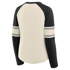 Fanatics Las Vegas Raiders Women's Hometown Gridiron Hero Raglan Lace-Up V-Neck Long Sleeve T-Shirt Cream/Black