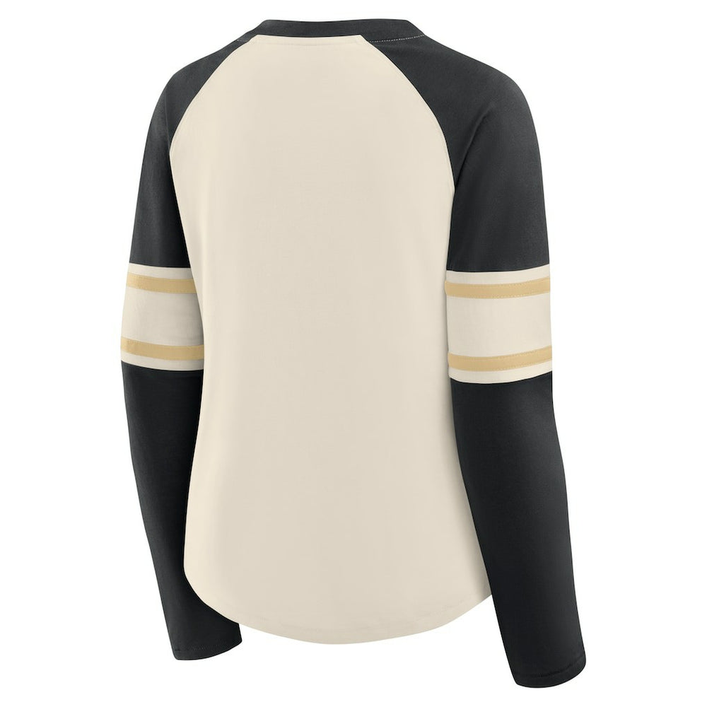 Fanatics New Orleans Saints Women's Hometown Gridiron Hero Raglan Lace-Up V-Neck Long Sleeve T-Shirt Cream/Black