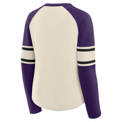Fanatics Baltimore Ravens Women's Hometown Gridiron Hero Raglan Lace-Up V-Neck Long Sleeve T-Shirt Cream/Purple