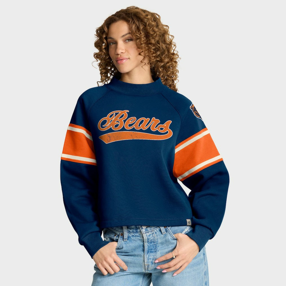 Fanatics Chicago Bears Oversized Hometown Toss Sweep Mock Neck Pullover Navy