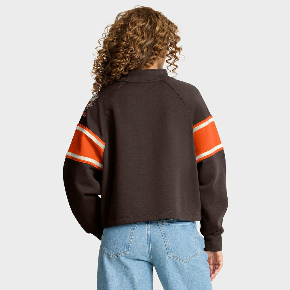 Fanatics Cleveland Browns Oversized Hometown Toss Sweep Mock Neck Pullover Brown