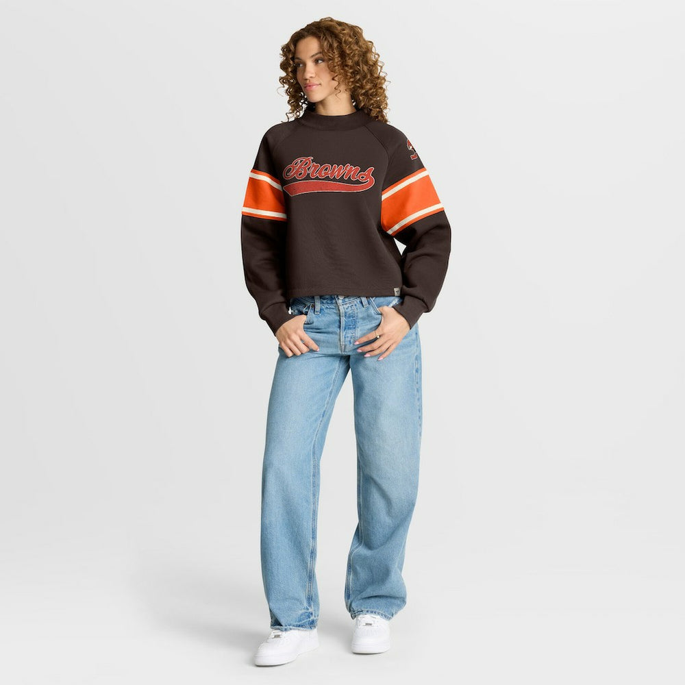 Fanatics Cleveland Browns Oversized Hometown Toss Sweep Mock Neck Pullover Brown