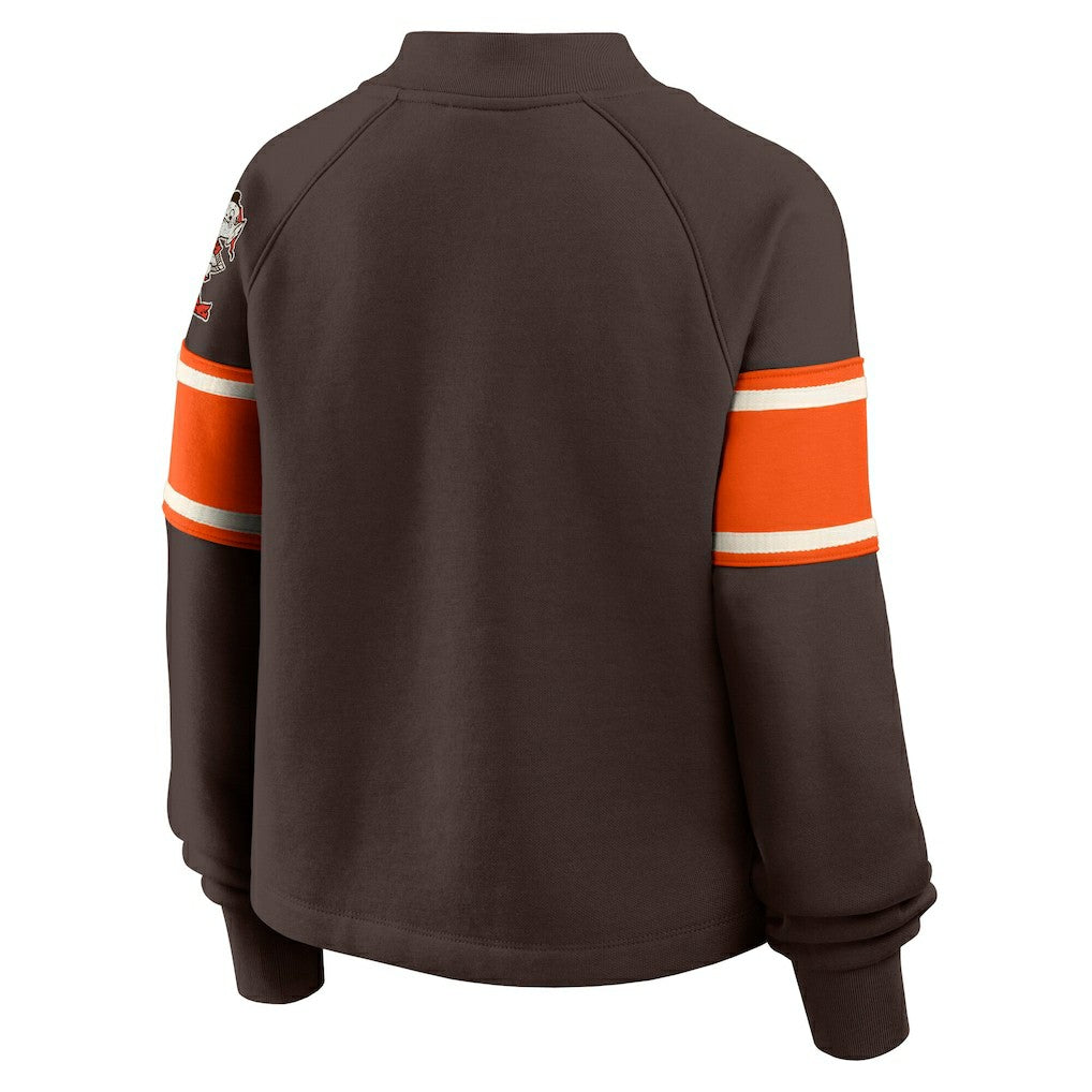Fanatics Cleveland Browns Oversized Hometown Toss Sweep Mock Neck Pullover Brown