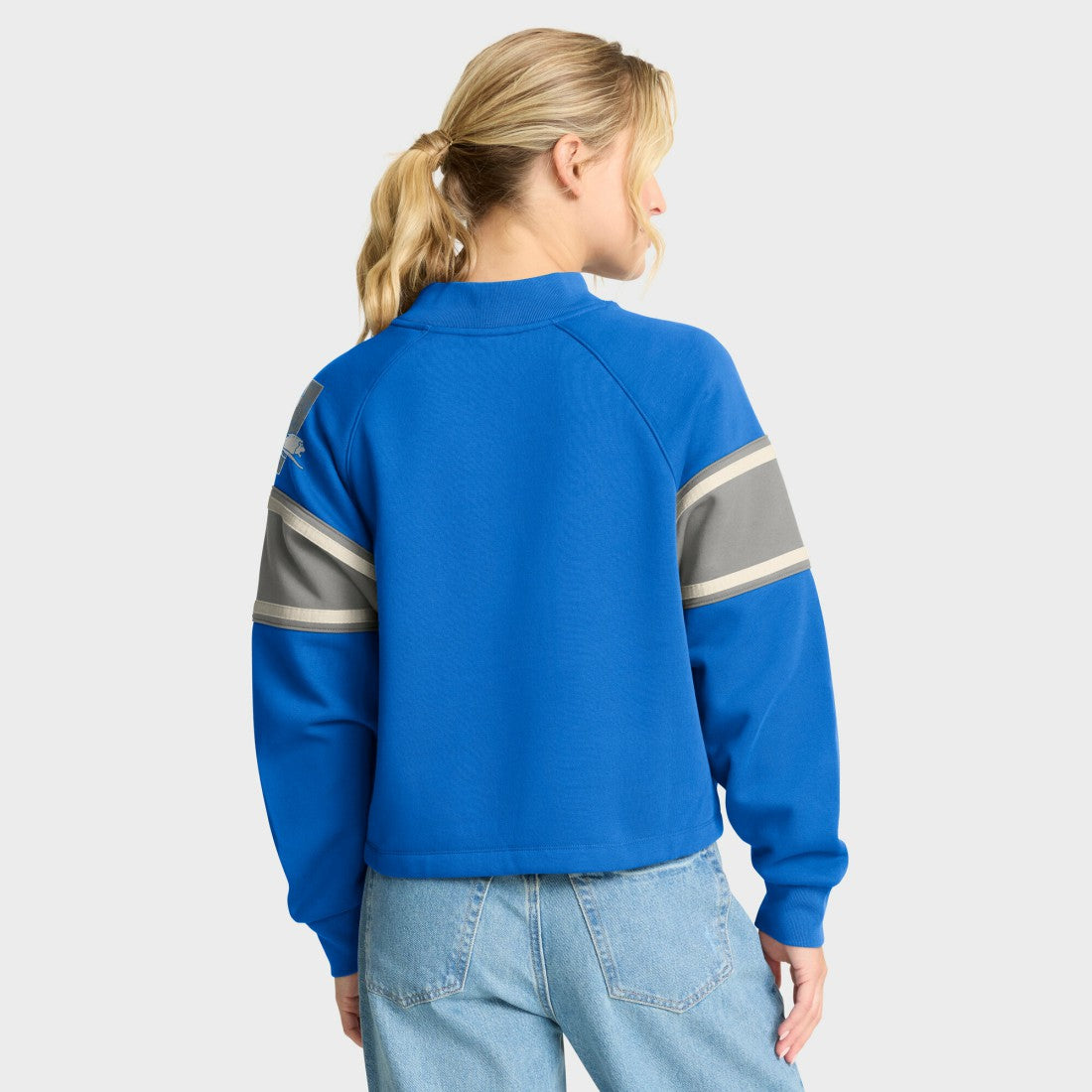 Fanatics Detroit Lions Oversized Hometown Toss Sweep Mock Neck Pullover Blue