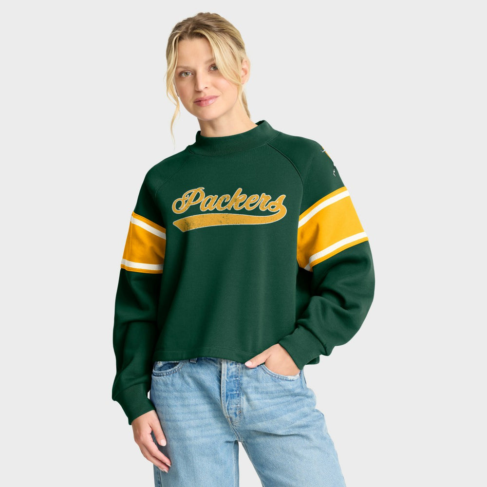 Fanatics Green Bay Packers Oversized Hometown Toss Sweep Mock Neck Pullover Green