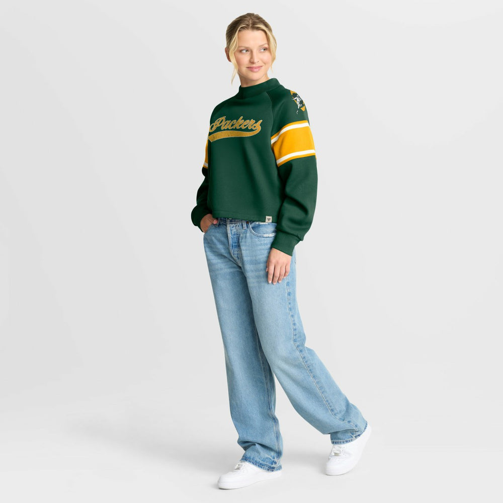 Fanatics Green Bay Packers Oversized Hometown Toss Sweep Mock Neck Pullover Green