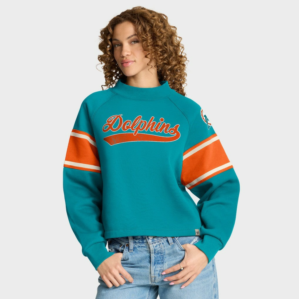 Fanatics Miami Dolphins Oversized Hometown Toss Sweep Mock Neck Pullover Aqua