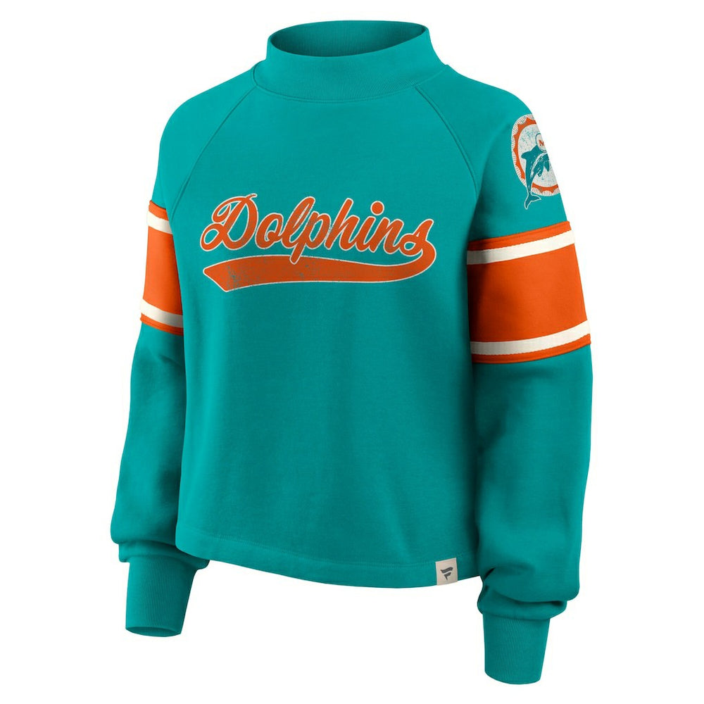 Fanatics Miami Dolphins Oversized Hometown Toss Sweep Mock Neck Pullover Aqua