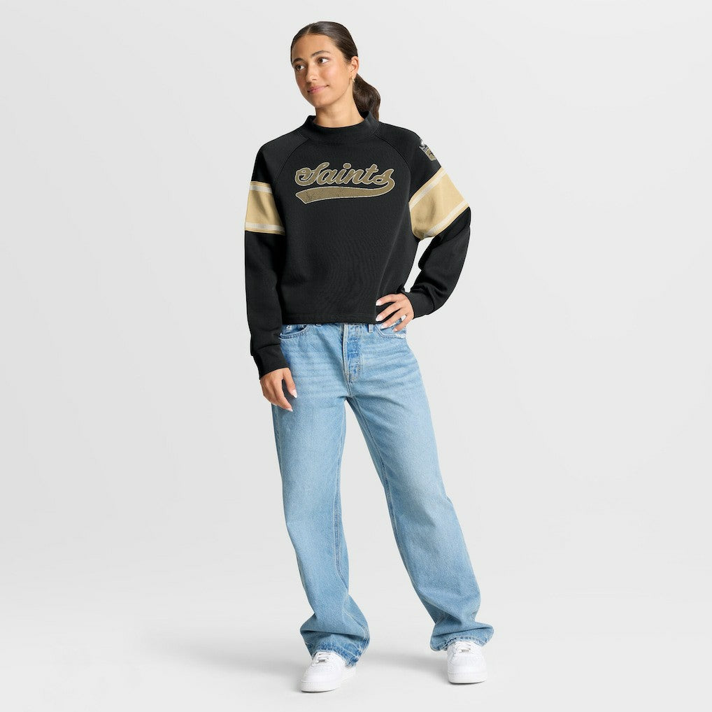 Fanatics New Orleans Saints Oversized Hometown Toss Sweep Mock Neck Pullover Black