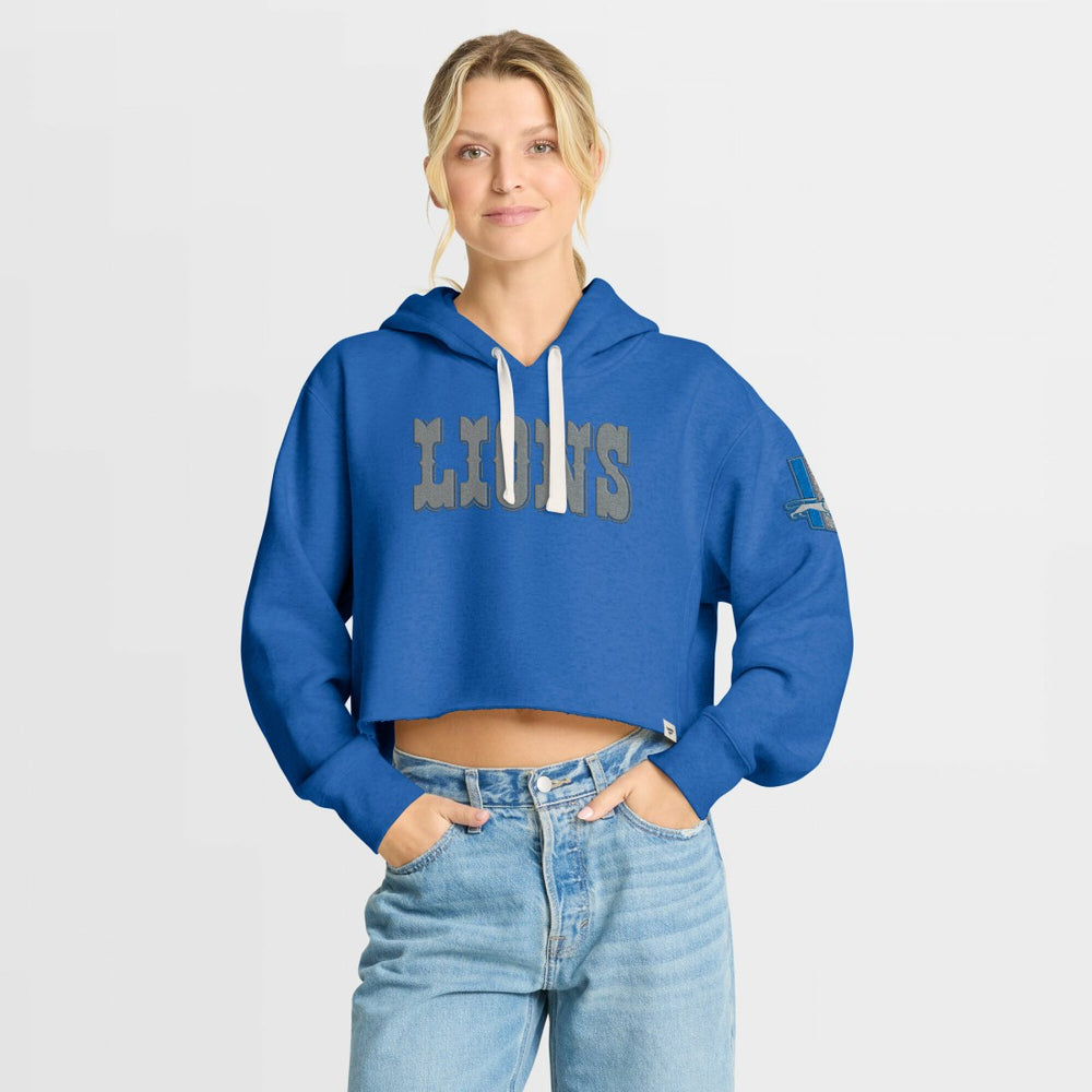 Fanatics Detroit Lions Women's Oversized Hometown Heritage Cropped Hoodie Blue