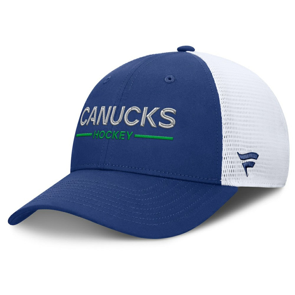 Vancouver Canucks Fanatics Authentic Pro Rink Lockup Adjustable Trucker Hat - Blue/White - NHL 202499006