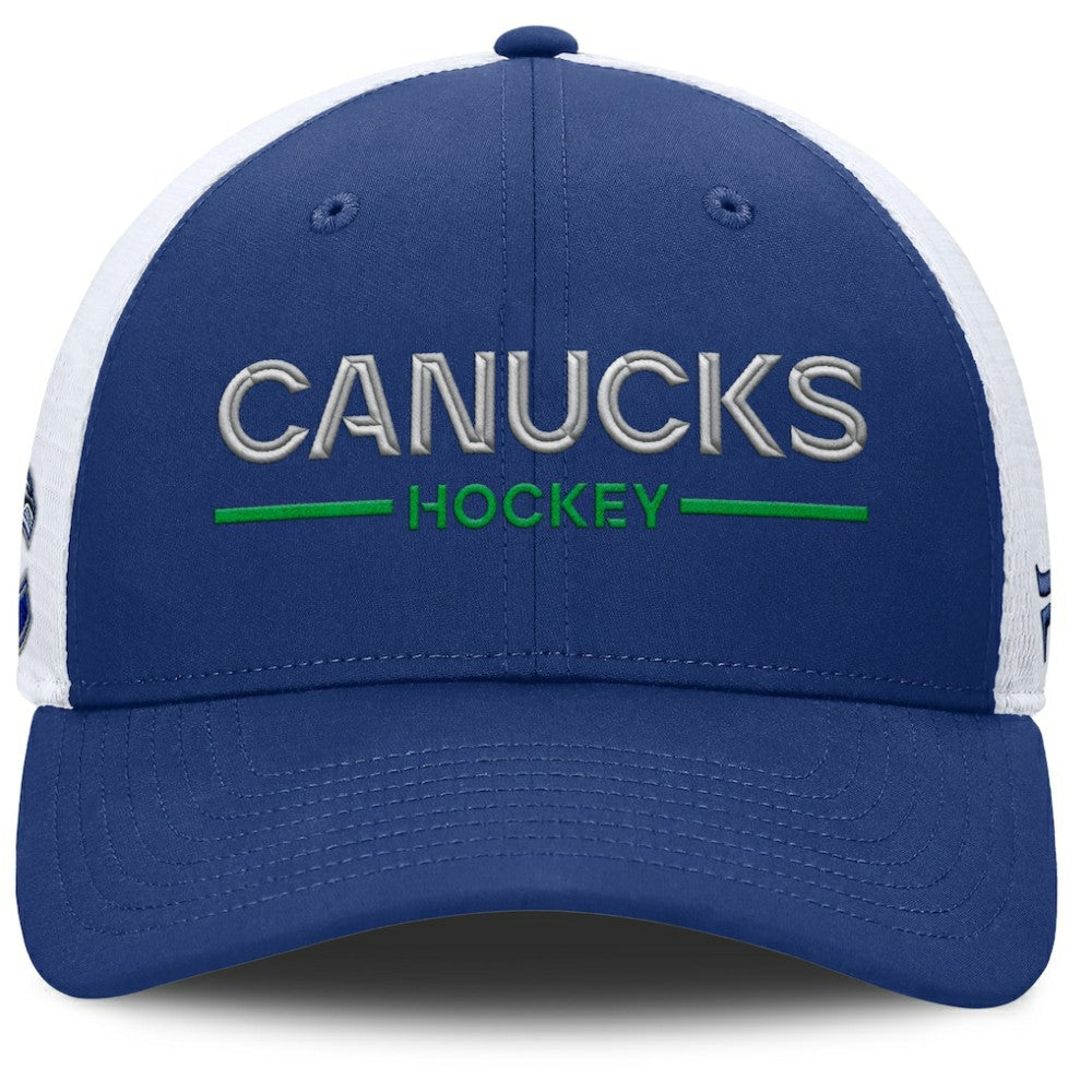 Vancouver Canucks Fanatics Authentic Pro Rink Lockup Adjustable Trucker Hat - Blue/White - NHL 202499006