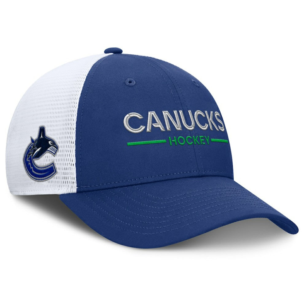 Vancouver Canucks Fanatics Authentic Pro Rink Lockup Adjustable Trucker Hat - Blue/White - NHL 202499006