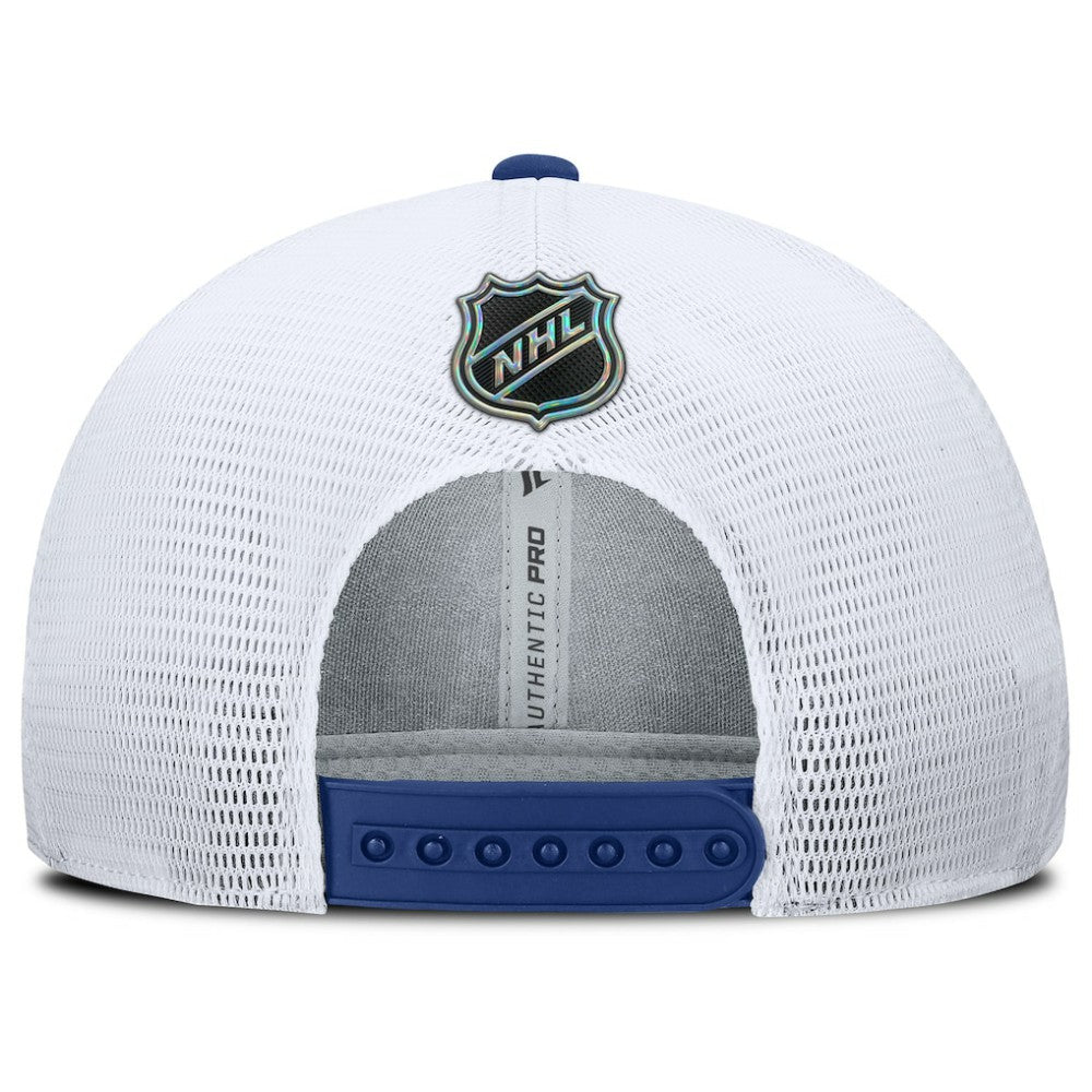 Vancouver Canucks Fanatics Authentic Pro Rink Lockup Adjustable Trucker Hat - Blue/White - NHL 202499006