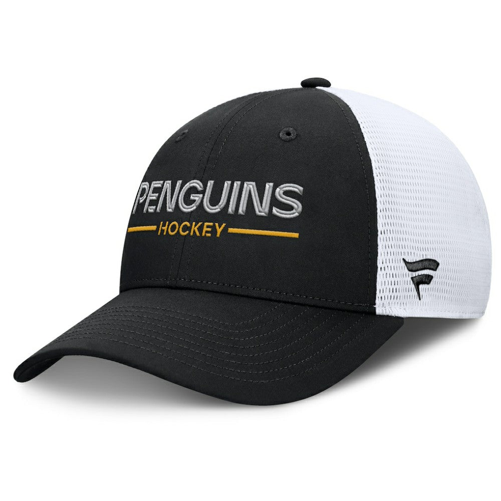 Pittsburgh Penguins Fanatics Authentic Pro Rink Lockup Adjustable Trucker Hat - Black/White - NHL 202499009