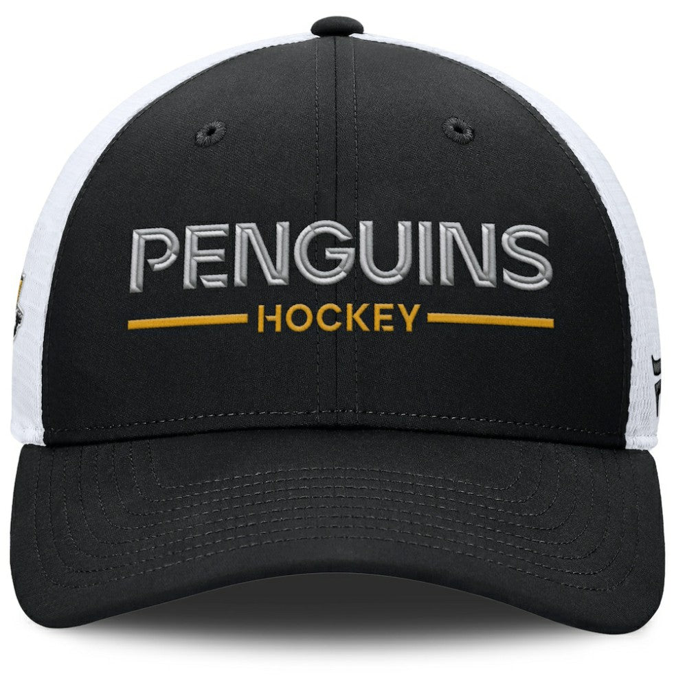 Pittsburgh Penguins Fanatics Authentic Pro Rink Lockup Adjustable Trucker Hat - Black/White - NHL 202499009