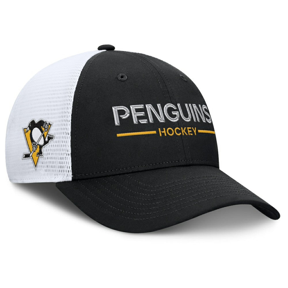 Pittsburgh Penguins Fanatics Authentic Pro Rink Lockup Adjustable Trucker Hat - Black/White - NHL 202499009