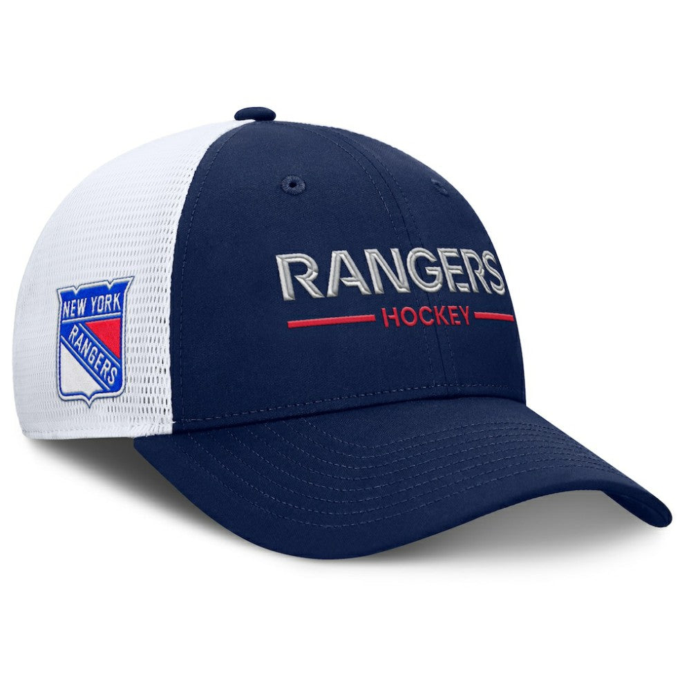 New York Rangers Fanatics Authentic Pro Rink Lockup Adjustable Trucker Hat - Navy/White - NHL 202499011