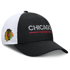 Chicago Blackhawks Fanatics Authentic Pro Rink Lockup Adjustable Trucker Hat - Black/White - NHL 202499022