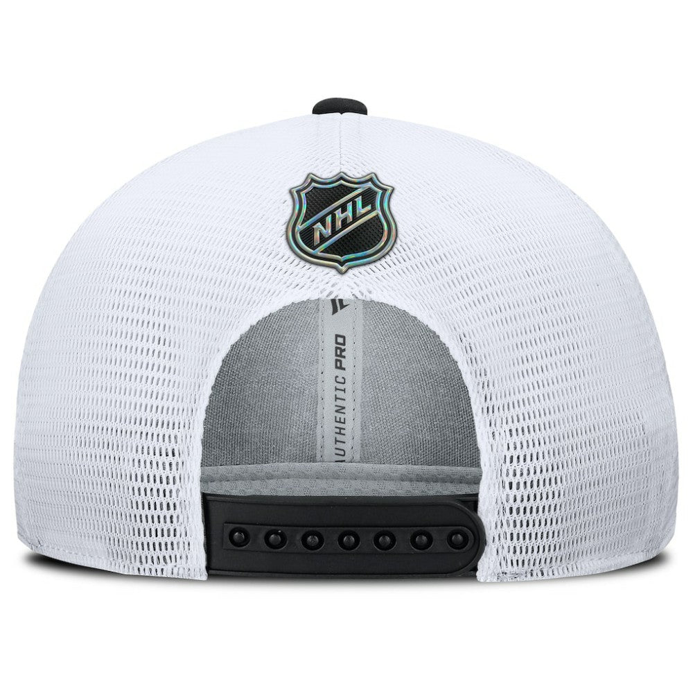 Chicago Blackhawks Fanatics Authentic Pro Rink Lockup Adjustable Trucker Hat - Black/White - NHL 202499022