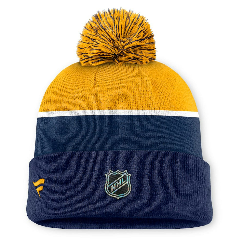 Nashville Predators Fanatics Authentic Pro Rink Cuffed Knit Hat with Pom - Navy - NHL 202499182