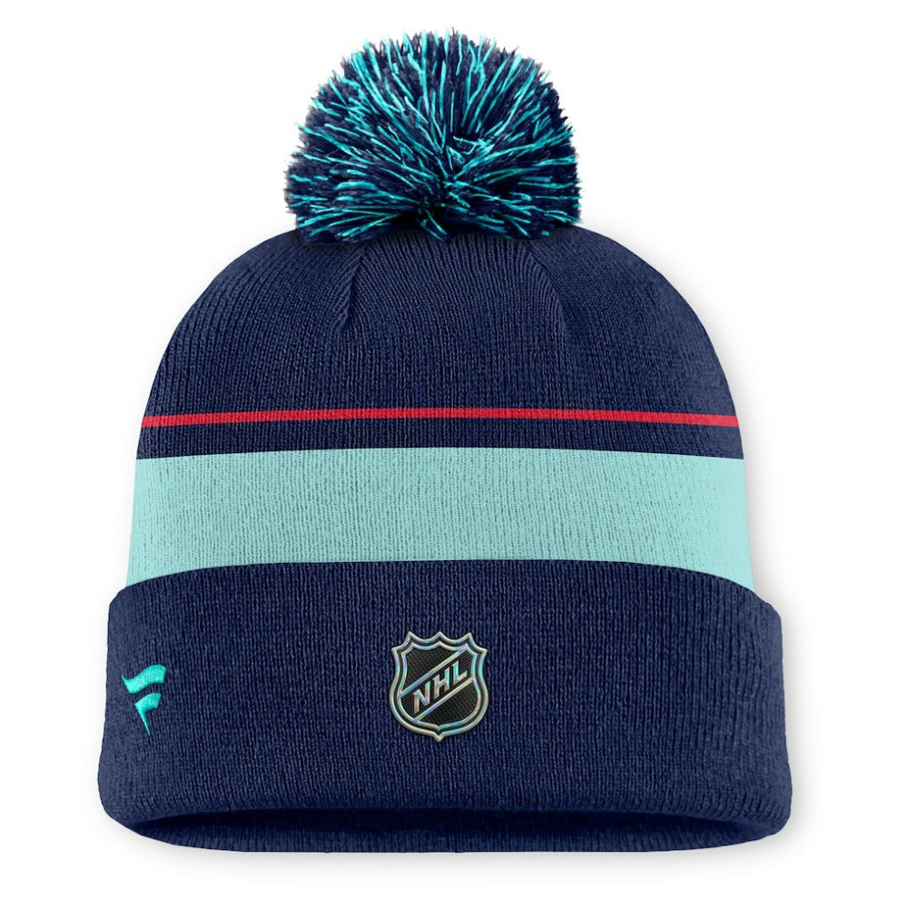 Seattle Kraken Fanatics Authentic Pro Rink Cuffed Knit Hat with Pom - Deep Sea Blue - NHL 202499192