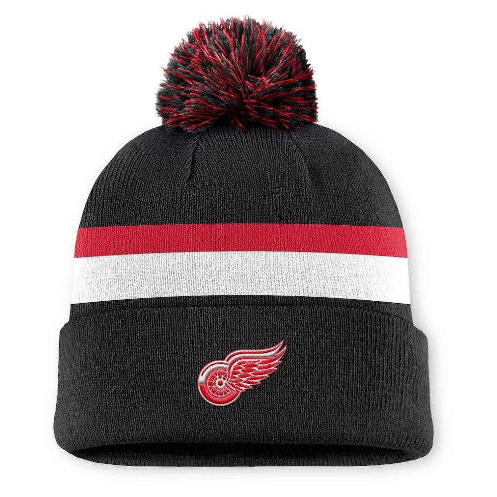 Detroit Red Wings Fanatics Authentic Pro Rink Cuffed Knit Hat with Pom - Black - NHL 202499203