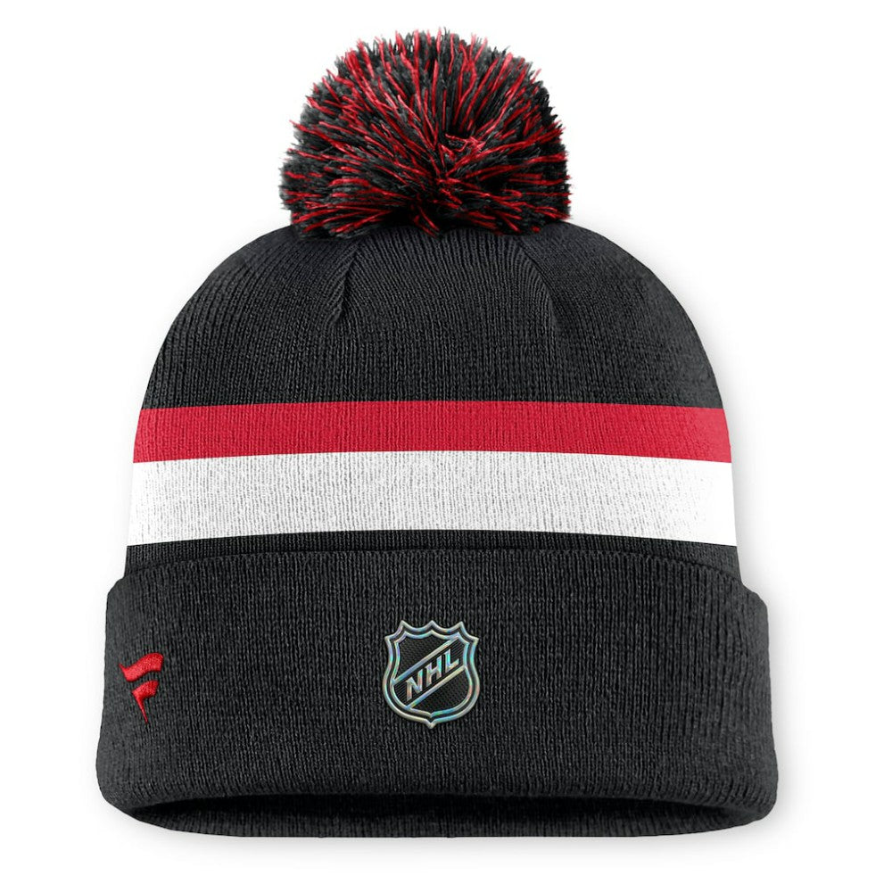 Detroit Red Wings Fanatics Authentic Pro Rink Cuffed Knit Hat with Pom - Black - NHL 202499203