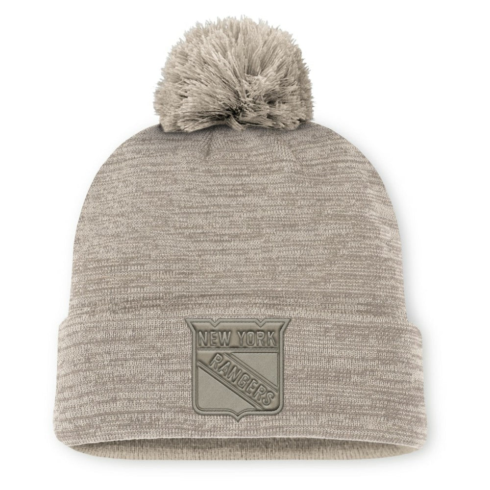New York Rangers Fanatics Authentic Pro Road Cuffed Knit Hat with Pom - Tan - NHL 202499214