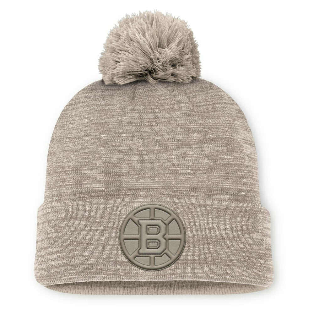 Boston Bruins Fanatics Authentic Pro Road Cuffed Knit Hat with Pom - Tan - NHL 202499215