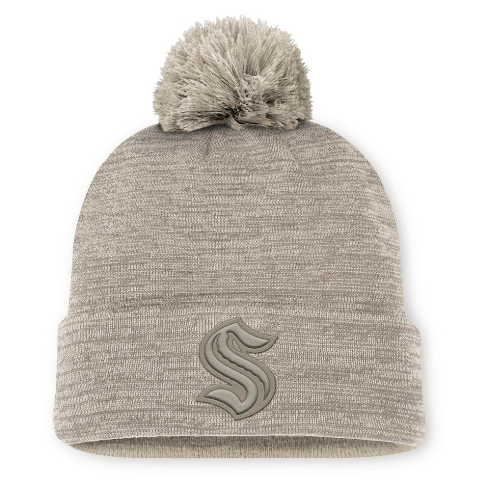 Seattle Kraken Fanatics Authentic Pro Road Cuffed Knit Hat with Pom - Tan - NHL 202499221