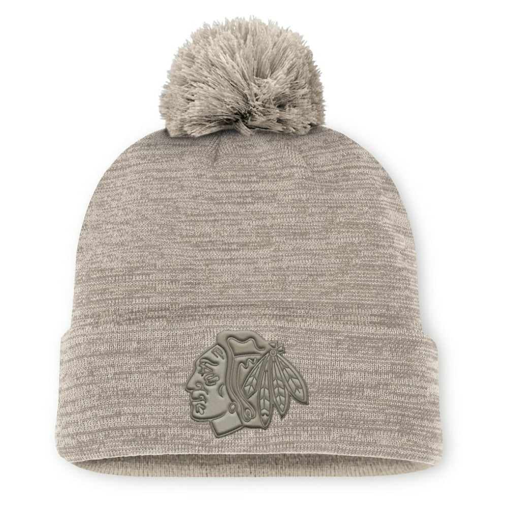 Chicago Blackhawks Fanatics Authentic Pro Road Cuffed Knit Hat with Pom - Tan - NHL 202499222