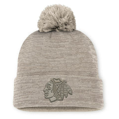 Chicago Blackhawks Fanatics Authentic Pro Road Cuffed Knit Hat with Pom - Tan - NHL 202499222