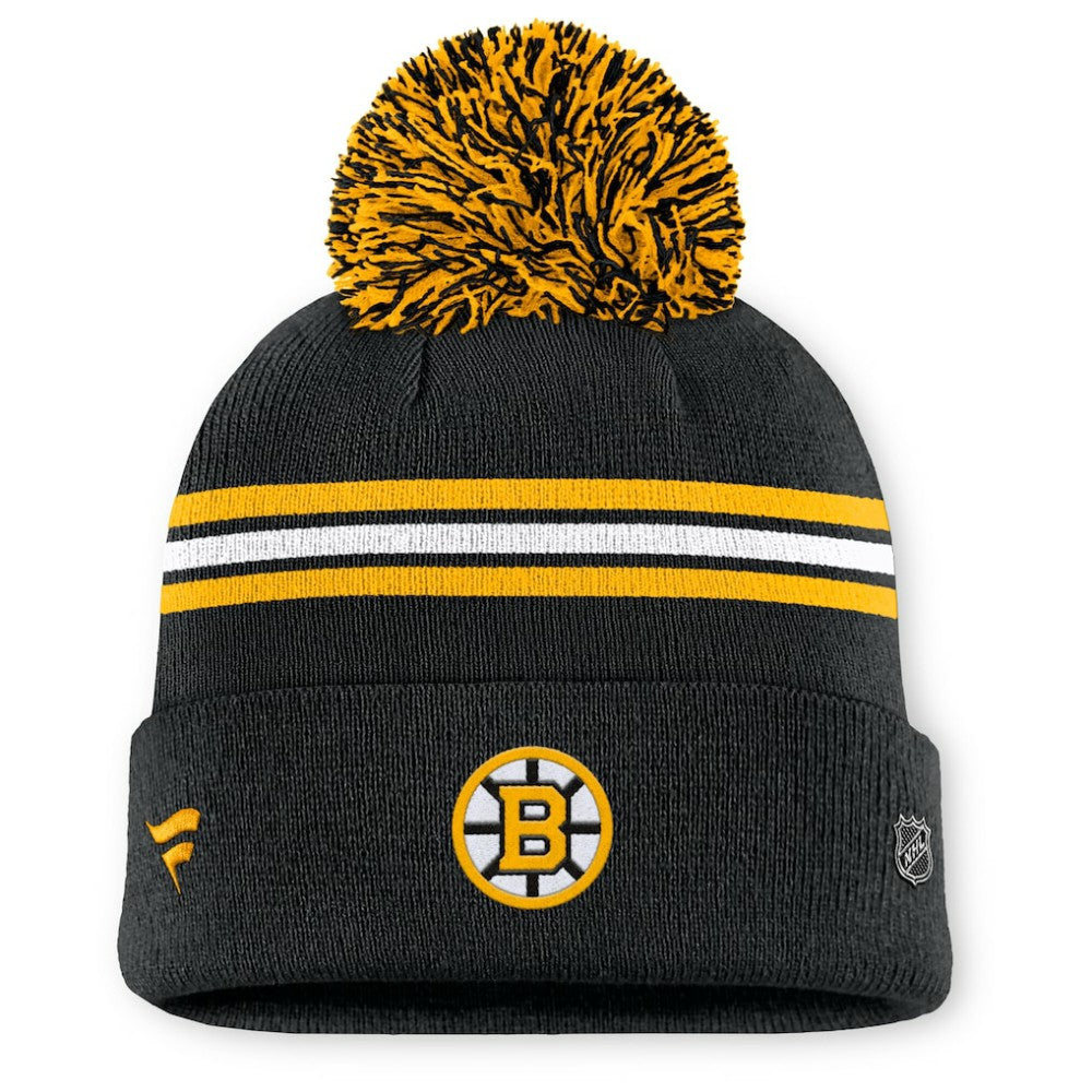Boston Bruins Fanatics Women's Authentic Pro Rink Cuffed Knit Hat with Pom - Black - NHL 202499225
