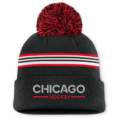 Chicago Blackhawks Fanatics Women's Authentic Pro Rink Cuffed Knit Hat with Pom - Black - NHL 202499226