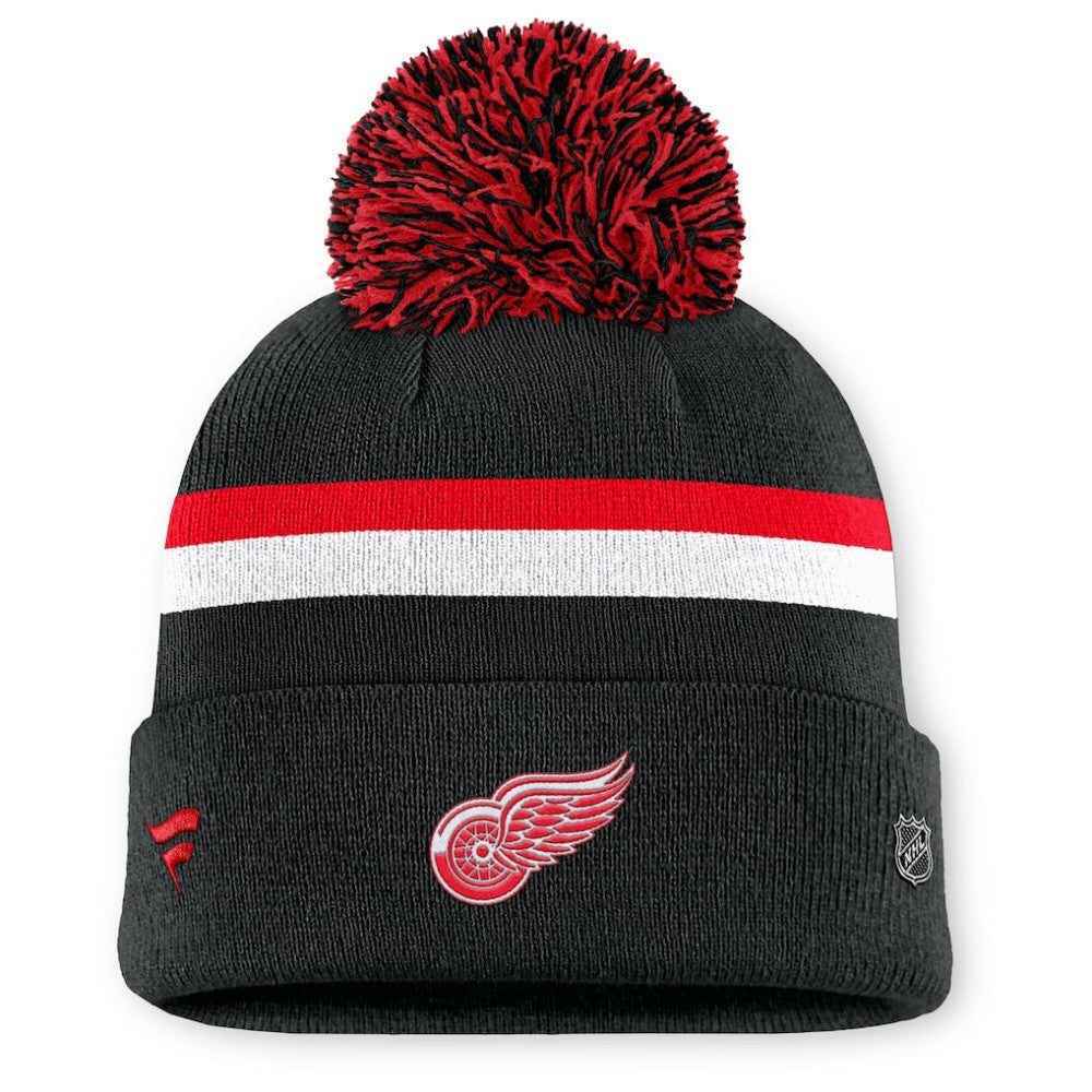 Detroit Red Wings Fanatics Women's Authentic Pro Rink Cuffed Knit Hat with Pom - Black - NHL 202499228