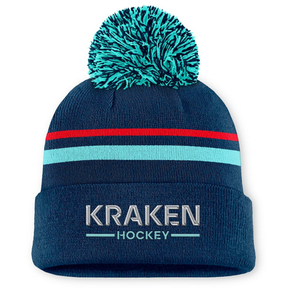 Seattle Kraken Fanatics Women's Authentic Pro Rink Cuffed Knit Hat with Pom - Deep Sea Blue - NHL 202499231