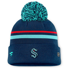 Seattle Kraken Fanatics Women's Authentic Pro Rink Cuffed Knit Hat with Pom - Deep Sea Blue - NHL 202499231