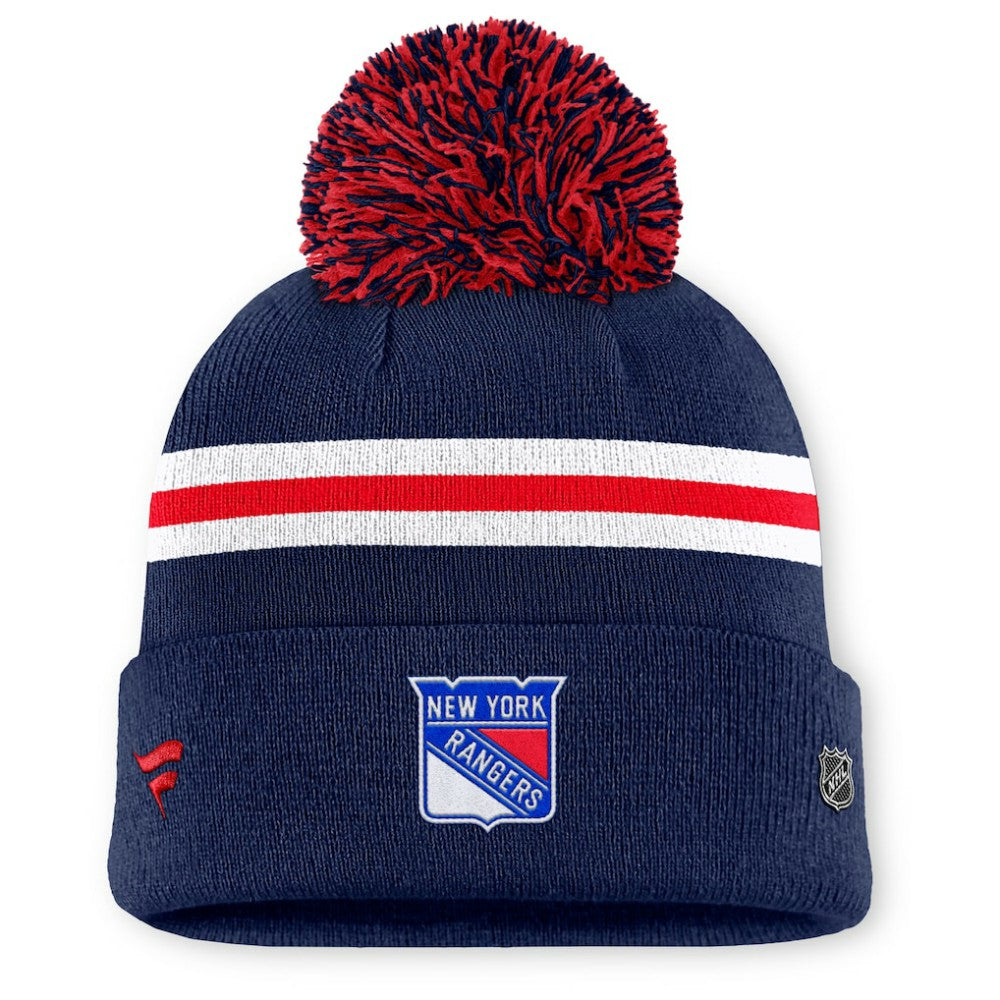 New York Rangers Fanatics Women's Authentic Pro Rink Cuffed Knit Hat with Pom - Navy - NHL 202499233