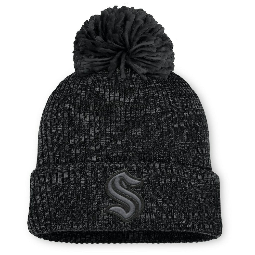 Seattle Kraken Fanatics Women's Authentic Pro Road Cuffed Knit Hat with Pom - Black - NHL 202499260