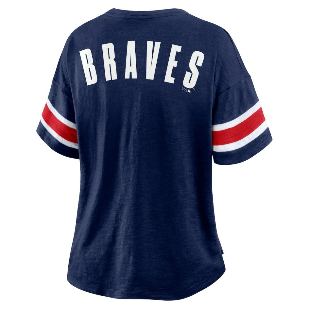 Atlanta Braves Fanatics Women's Curl Route T-Shirt - Navy - Fanatics Sale