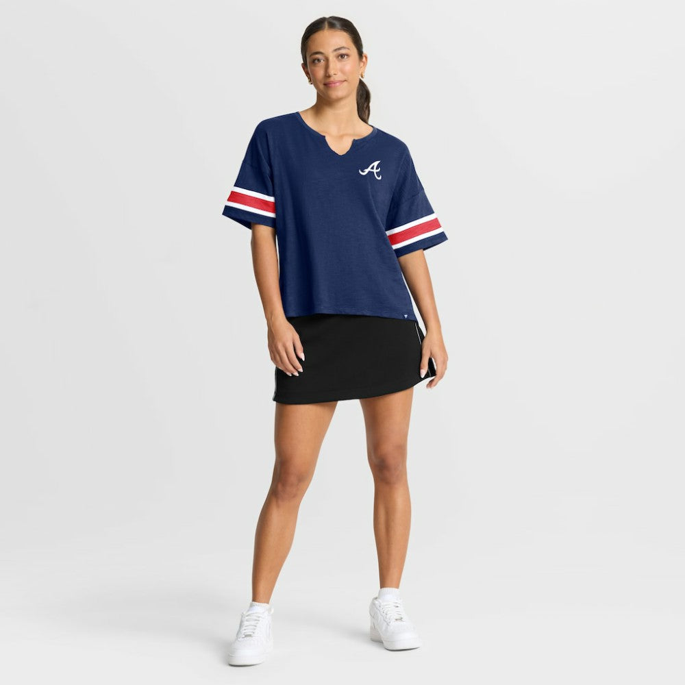 Atlanta Braves Fanatics Women's Curl Route T-Shirt - Navy - Fanatics Sale