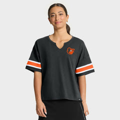 Baltimore Orioles Fanatics Women's Curl Route T-Shirt - Black - Fanatics on Sale