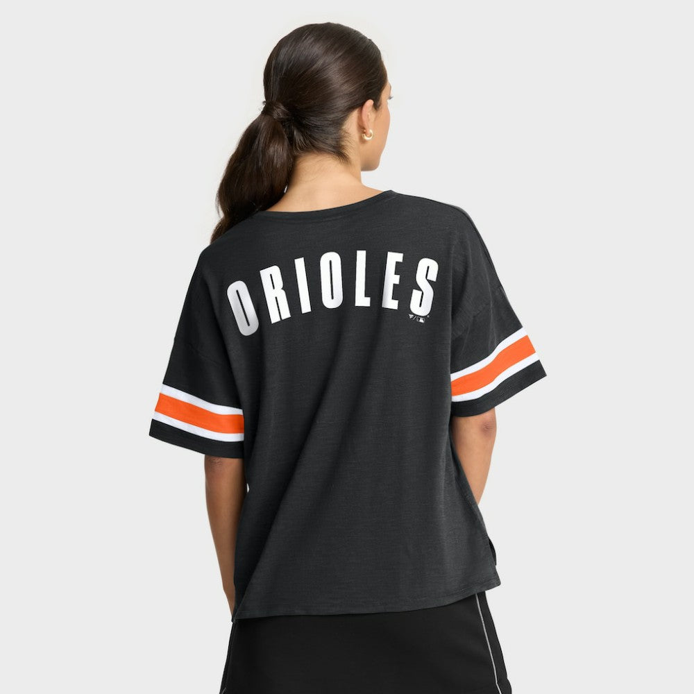 Baltimore Orioles Fanatics Women's Curl Route T-Shirt - Black - Fanatics on Sale