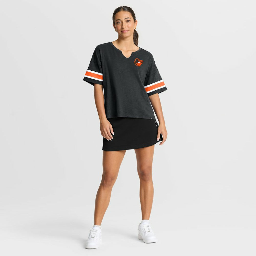 Baltimore Orioles Fanatics Women's Curl Route T-Shirt - Black - Fanatics on Sale