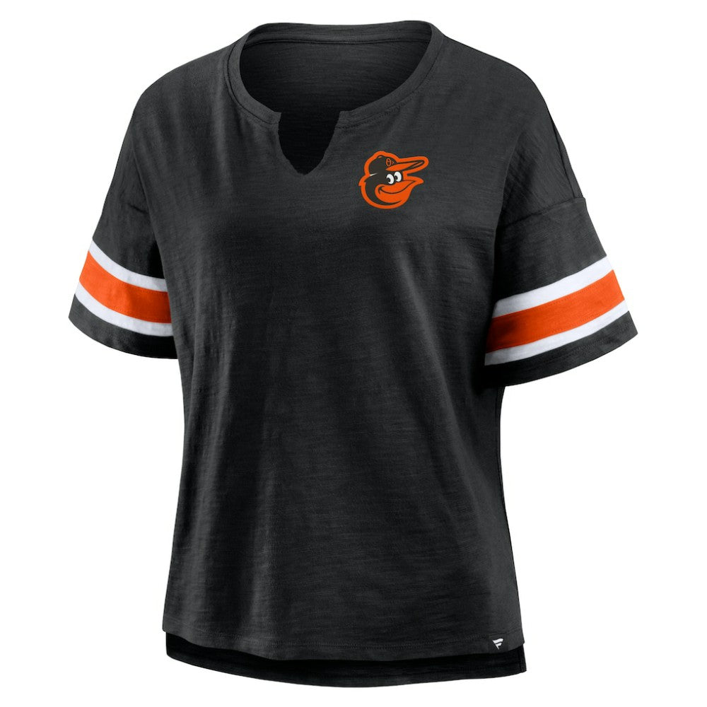 Baltimore Orioles Fanatics Women's Curl Route T-Shirt - Black - Fanatics on Sale