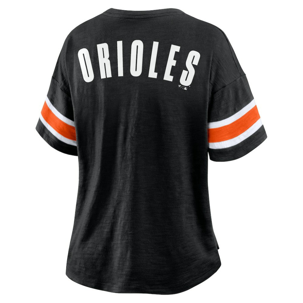 Baltimore Orioles Fanatics Women's Curl Route T-Shirt - Black - Fanatics on Sale